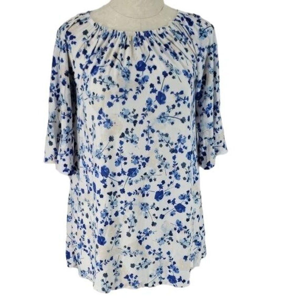 West Loop Blue‎ Floral Print medium Tunic Top